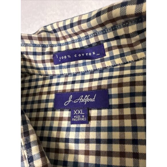 J Ashford Mens Shirt XXL Button Down Long Sleeve Checker Blue Rust Red - Picture 4 of 9